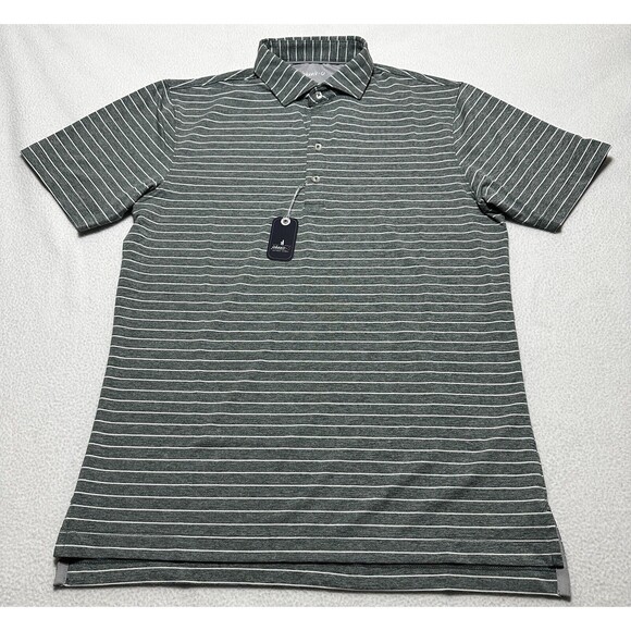 Johnnie O Shirt Men's Small Green Striped Performance Polo Short Sleeve JMP04190 - Picture 2 of 9